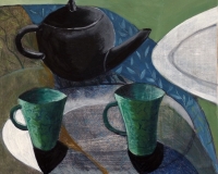Black Teapot and two green cups&nbsp;