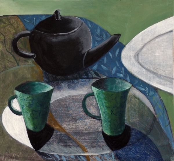 Black Teapot and two green cups&nbsp;